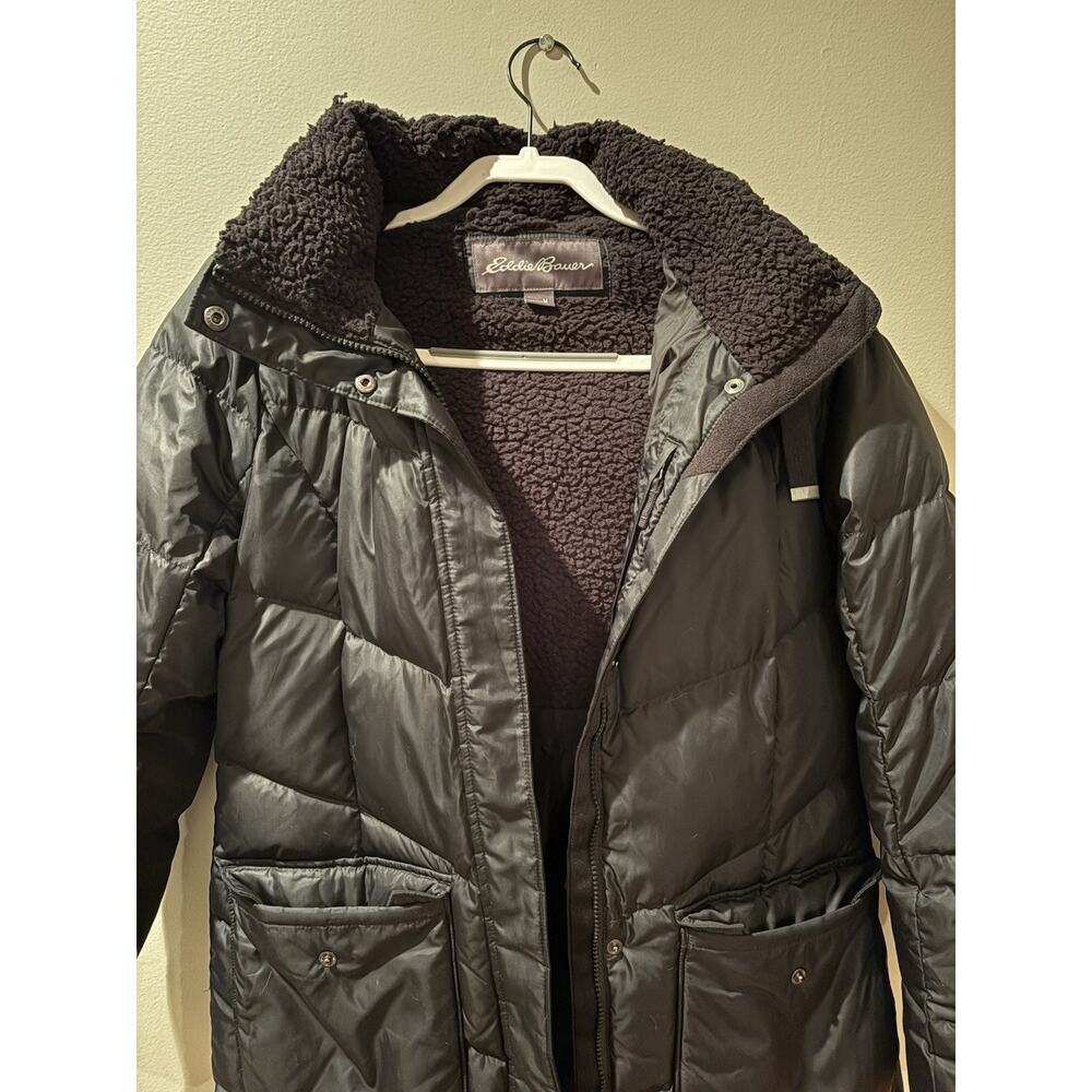 Eddie Bauer Women's Medium Black Parka Snow Coat Jacket Fleece Lined - Picture 3 of 5